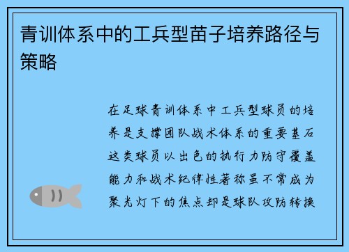 青训体系中的工兵型苗子培养路径与策略