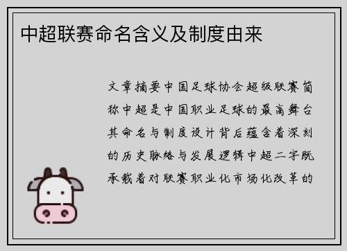 中超联赛命名含义及制度由来